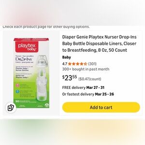 Playtex Baby Nurser Drop-Ins Liners - Green and White Packaging